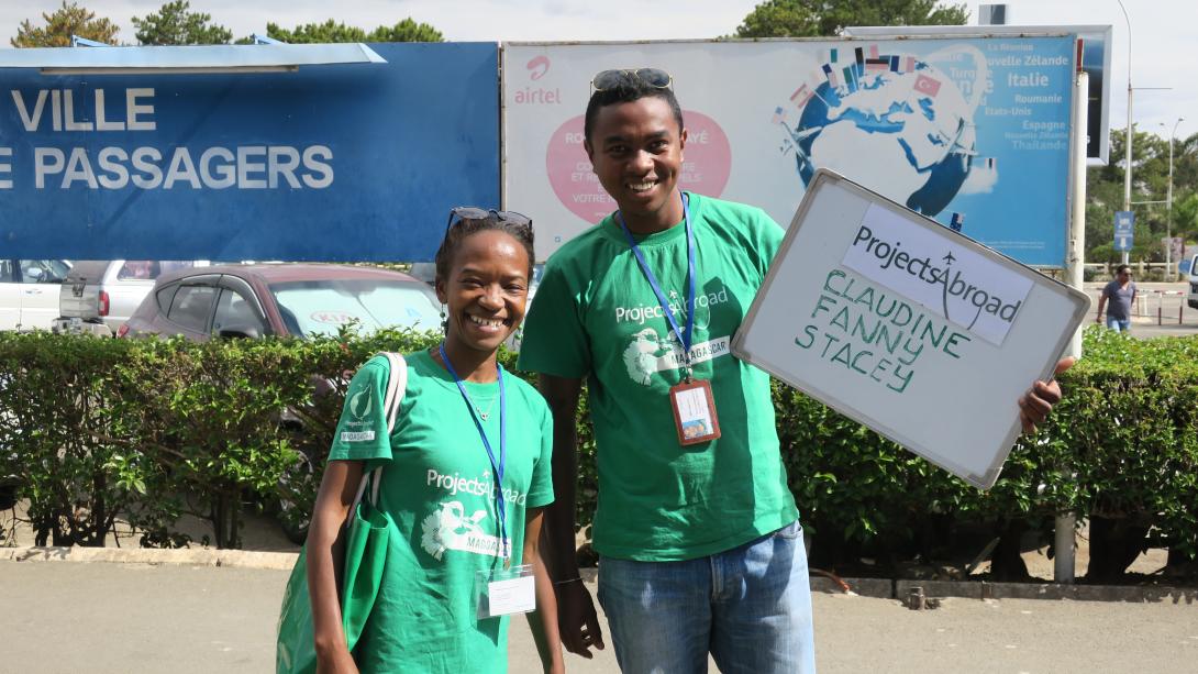 Projects Abroad staff wait for volunteers to arrive at the airport in Madagascar.